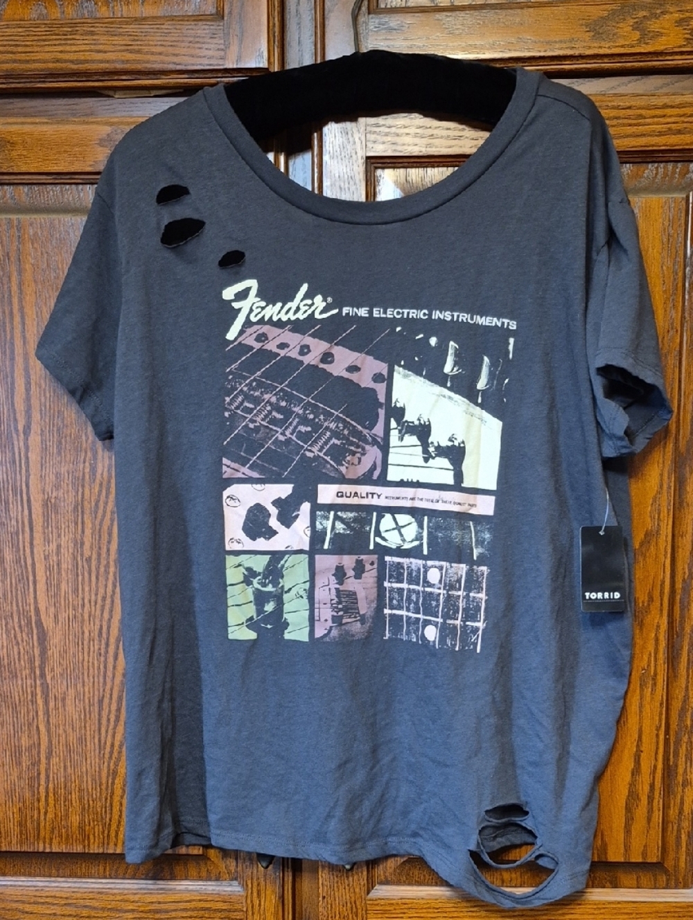 torrid Charcoal Gray Fender Graphic Distressed Short Sleeve Tee